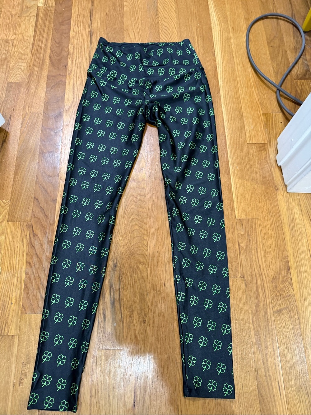 Womens Black Leggings with Green Clover Print